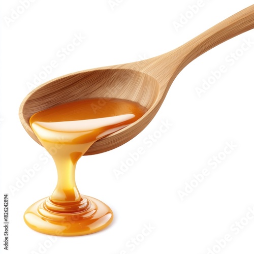 Wallpaper Mural Golden honey dripping from wooden spoon for natural food design and kitchen concept on white background Torontodigital.ca