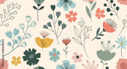 Colored orchids pattern. Orchids seamless pattern, hand drawn illustration of a retro revival neo rococo style floral texture