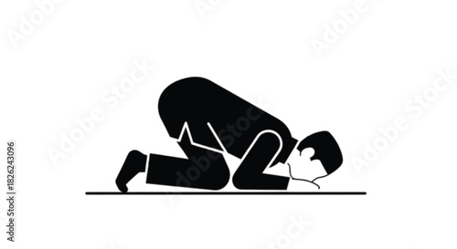 Man in silhouette praying in humble devotion on white background