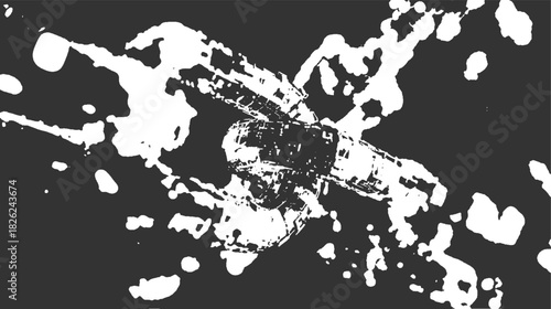 Abstract black and white ink splash splatter pattern with central geometric structure vector