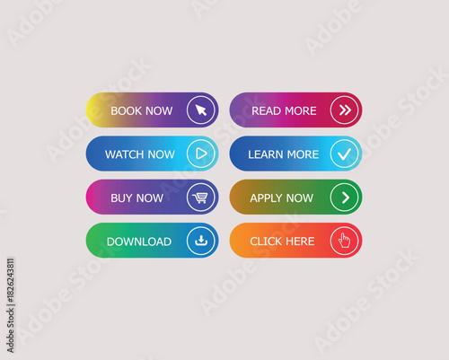 Flat colorful Buttons in Hover, Disable and Enable. Flat button design with active, inactive, and selected states. web element vector illustration,