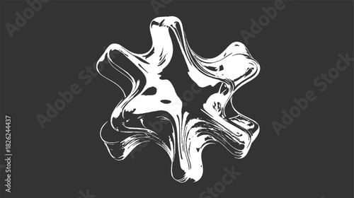 Abstract white organic shape with flowing lines on dark gray background black