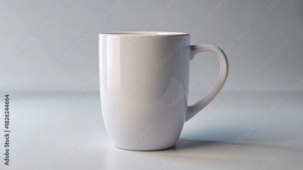 Fototapeta premium Empty white ceramic coffee mug isolated on a white background for hot breakfast beverage