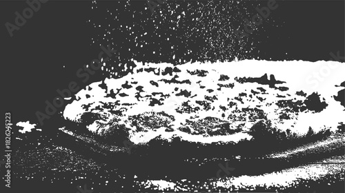 Black and white abstract splash of liquid with droplets and textured surface water