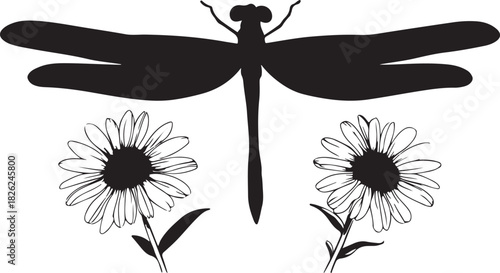 Black butterfly and insect silhouettes set with floral vector illustration and tribal tattoo design elements on a branch