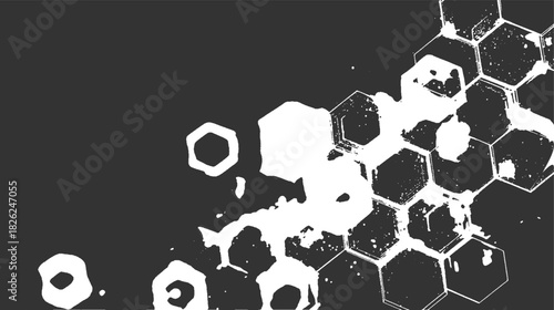 White hexagonal shapes with rough edges on dark gray background geometric pattern