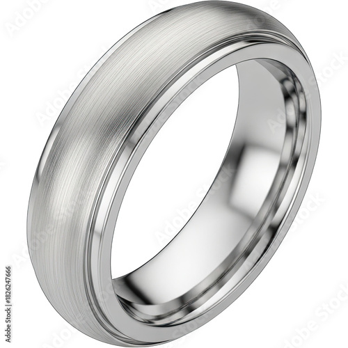 Elegant Silver Wedding Band with Matte Finish and Polished Edges.