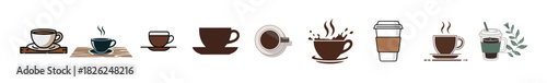 Hand Drawn coffee and cafe doodle grunge, artistic, doodle, trendy style tasty coffee concept vector illustration isolated design elements set. Coffee cup icon. Set of vector cups with coffee, Vector 