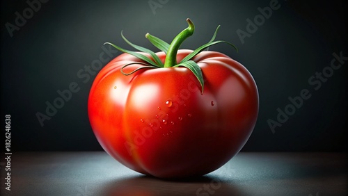 Red, ripe, and fresh organic tomato isolated on a black background for a healthy food or vegetarian diet