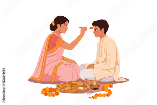 Hindu ritual celebration sister applying tika to her brother