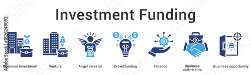Investment funding banner web icon connects venture capital angel investor and crowdfunding for business partnership opportunities.