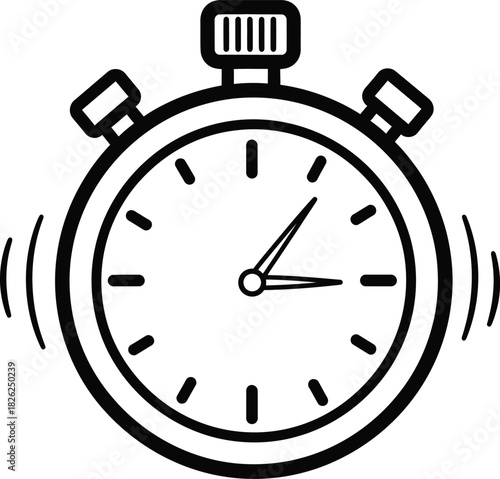 Stopwatch line icon with ringing or vibration waves, symbolizing urgent time, deadline, alarm, speed, countdown, and measurement on a clean background.