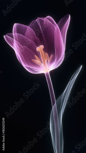 Elegant tulip illustration with glowing petals on black background