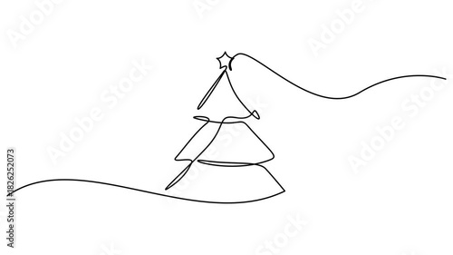 Christmas trees and deers continuous one line drawing animation. minimalist style isolated on white background