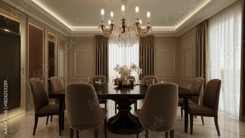 Wallpaper Mural Elegant luxury dining room interior with round table and chandelier. Torontodigital.ca