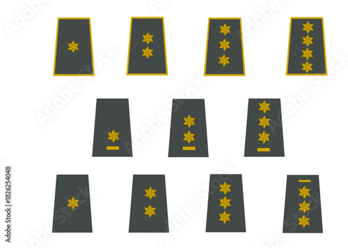 Galon de passant d'épaule de l'armée de terre belge. officiers généraux, officiers supérieurs, officiers subalternes
