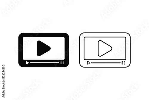 Video player icon vector, Black and outline playback symbols