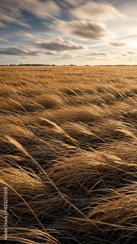 Wind Sweeping Through a Golden Field Under a Dramatic Sky.