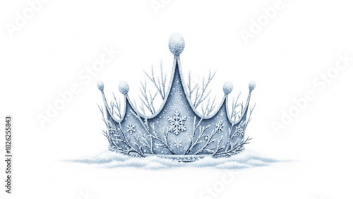 Winter queen crown with snowflakes and frost isolated on white background