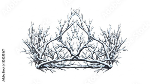 Winter crown made of snow covered branches isolated on white background