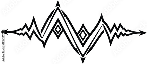 Abstract horizontal tribal tattoo design element with sharp geometric shapes and spikes in a decorative style for modern graphic art.