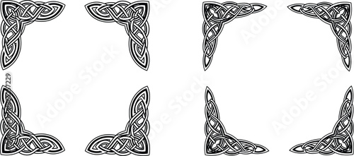 Collection of ancient celtic trinity knot and interwoven frames or corner border ornaments set with mystical and spiritual meaning for modern design.