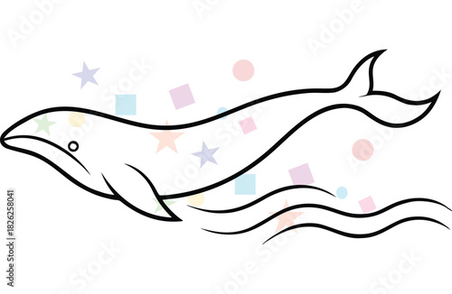 Simple cartoon whale swimming in water