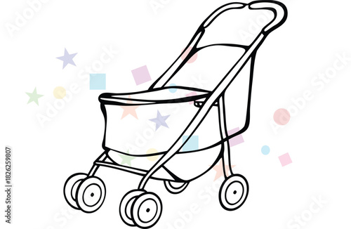 Minimalist Baby Stroller Outline Drawing, a Simple Pram Icon for Childcare Design and Parenting Concepts