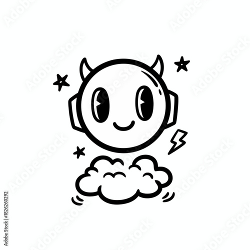 A cartoon hourglass character with antlers and a smiling face, surrounded by lightning bolts and spilling sand.