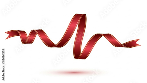 A decorative maroon ribbon with gold trim elegantly curves across a bright white background space here silhouette