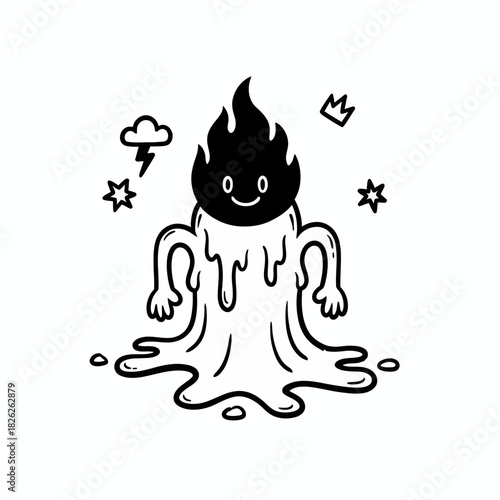 A cartoon hourglass character with antlers and a smiling face, surrounded by lightning bolts and spilling sand.