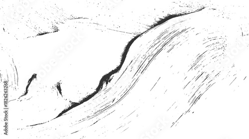 Black and white abstract textured background with rough brush strokes and speckles vector