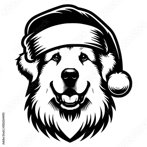 Great Pyrenees Dog in Santa Hat