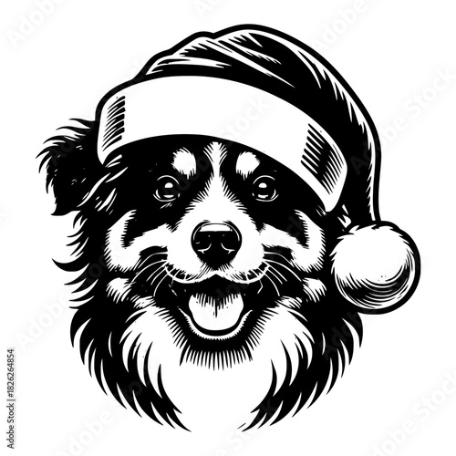 Miniature Australian Shepherd Dog in Santa Hat