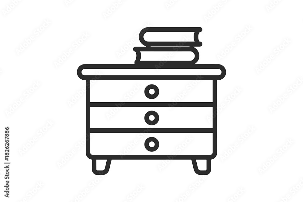 Φωτογραφία Simple line drawing of a nightstand with three drawers and a stack of books on t
