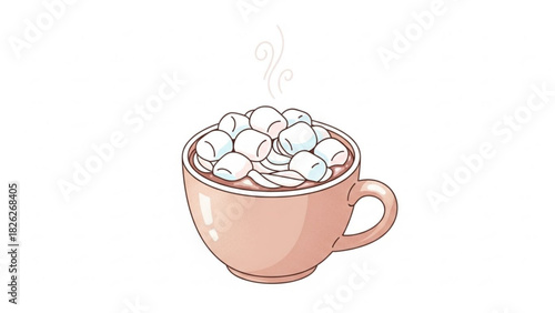 Cozy cup of hot chocolate with marshmallows isolated on white background