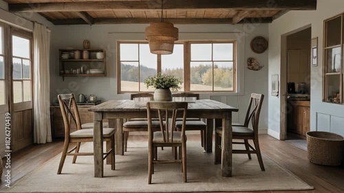 Wallpaper Mural Cozy Rustic Dining Room With Wooden Table And Chairs. Torontodigital.ca