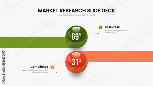 Consulting Insight Slide Design Vector Illustration. Business Proposal 2 Step Chart Presentation Template. Project Briefing Two Element Diagram Slideshow Layout.