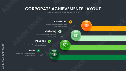 Elegant Planning 4 Option Infographic Frame Template. Marketing Profile Four Element Chart Slideshow Design. Clean Briefing Slide Layout Vector Illustration.