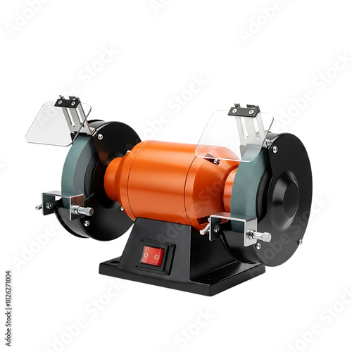 Bench grinder with safety shields isolated on transparent background, a versatile tool for shaping and sharpening