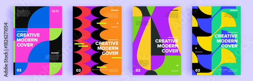 Modern abstract covers set, minimal covers design. Colorful geometric background, vector illustration.