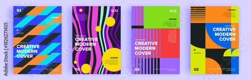 Modern abstract covers set, minimal covers design. Colorful geometric background, vector illustration.