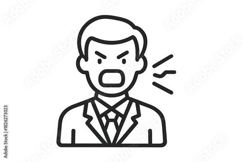 Angry businessman yelling or shouting aggressively while wearing a professional business suit