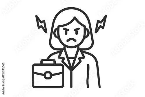 Angry businesswoman with lightning bolts symbolizing stress and frustration
