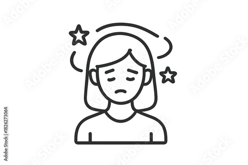 Person with spinning stars around head symbolizing dizziness, vertigo, or confusion