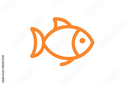 Stylized orange fish swimming sideways in simple line art style on white background