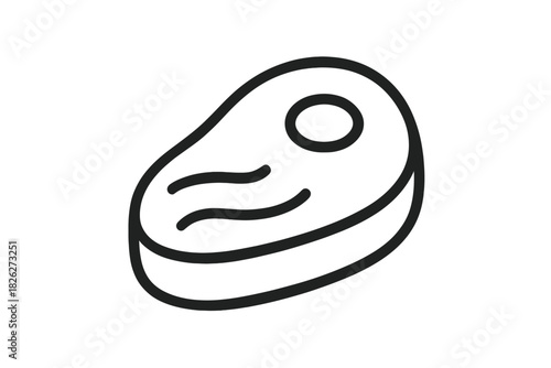 Simple line art icon of a thick raw steak cut of meat for culinary applications