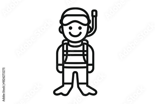 Smiling person wearing diving mask snorkel and fins for water sports activity