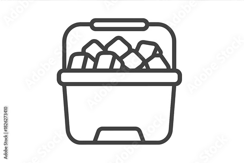 Portable insulated cooler box filled with ice cubes for keeping beverages cold