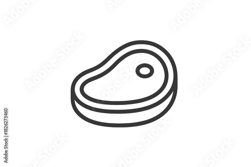 Minimalist black and white outline of a raw steak ready for grilling or cooking